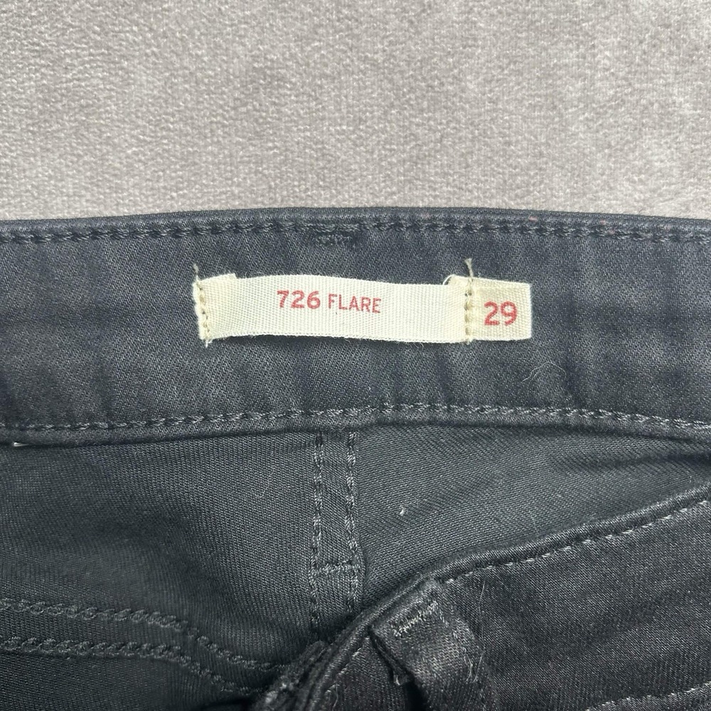 Levis 726 Jeans Womens 29 Black High Rise Flare Stretch Dark Wash Boho - Picture 5 of 9